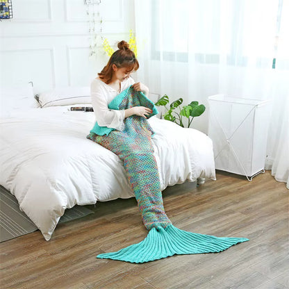 ✨ Handmade Crochet Mermaid Tail Blanket – Ultra-Soft Cozy Sleeping Bag for Adults & Teens 🧜‍♀️🎁