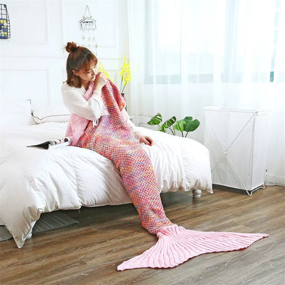 ✨ Handmade Crochet Mermaid Tail Blanket – Ultra-Soft Cozy Sleeping Bag for Adults & Teens 🧜‍♀️🎁