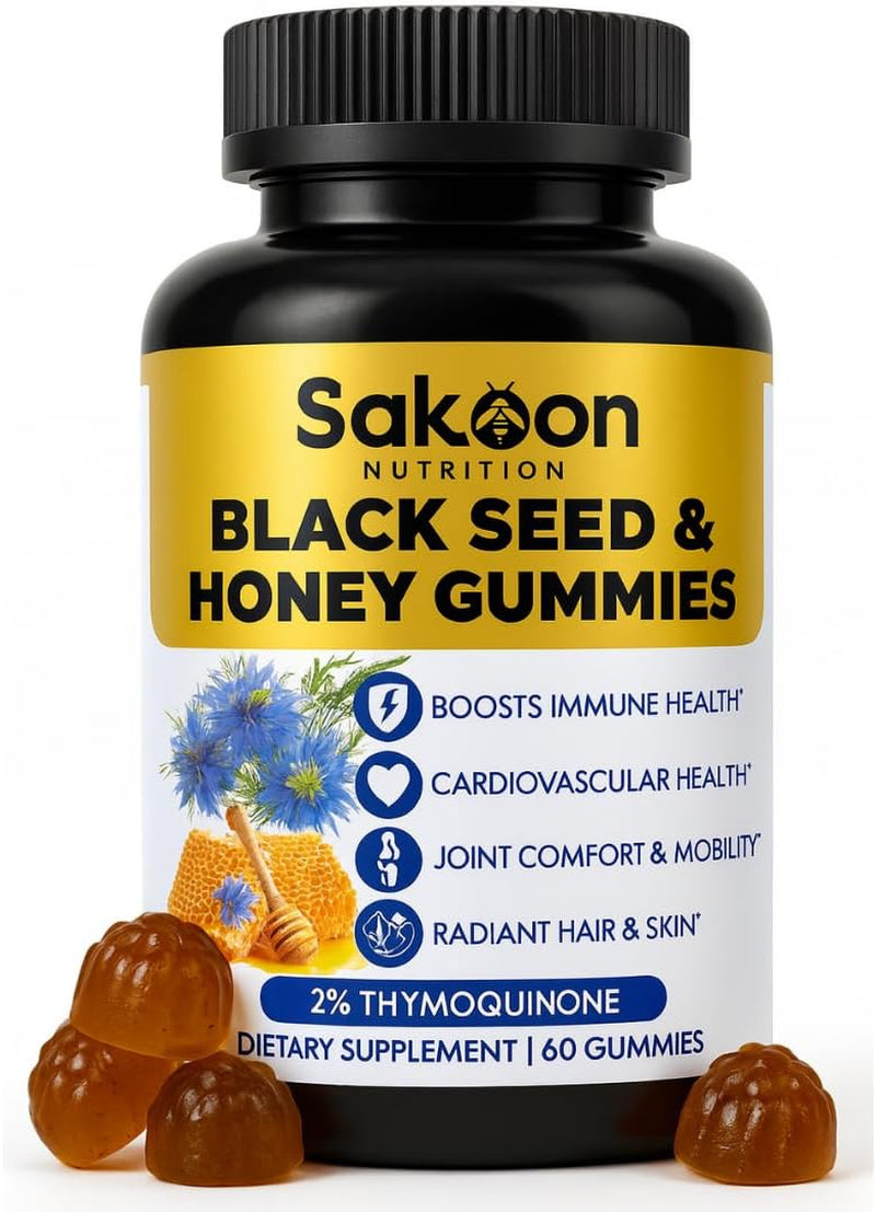 Organic Black Seed Oil Gummies with Honey | 2%+ Thymoquinone High Potency | 60 Count Immune Support 🍯