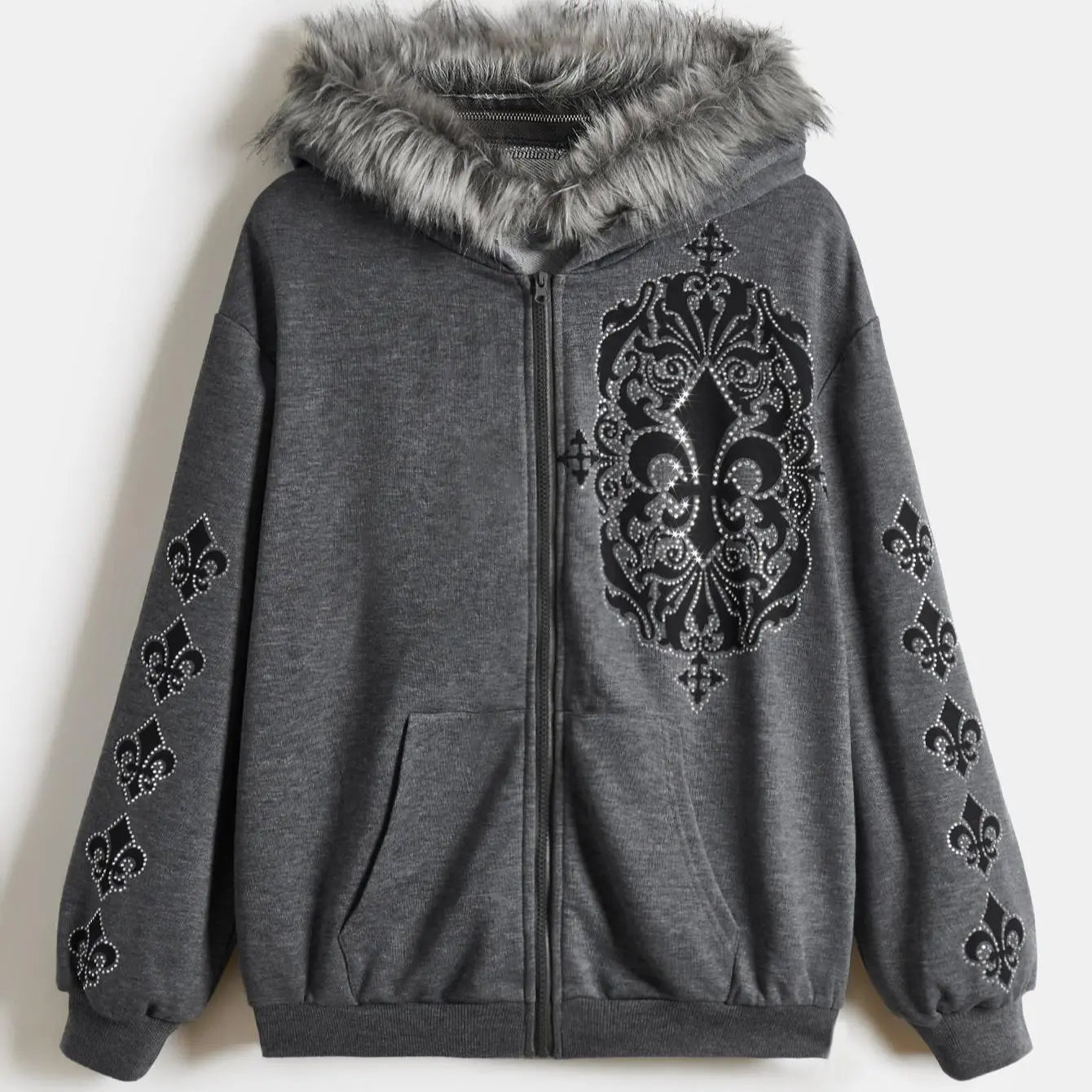 Bare N Bliss Rhinestone Graphic Zip-Up | Faux Fur Luxe Hoodie 💎