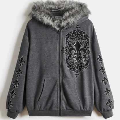 Bare N Bliss Rhinestone Graphic Zip-Up | Faux Fur Luxe Hoodie 💎