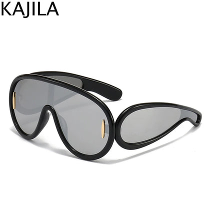 Y2K Cyberpunk Wave Mask Sunglasses – Oversized One-Piece Luxury Steampunk Goggles for Women 🌊