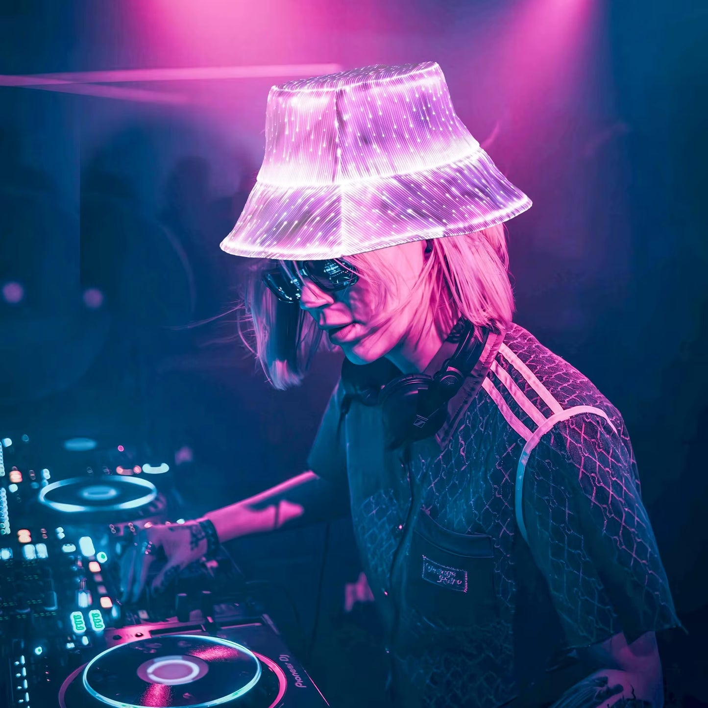 AuraGlow™ Fiber Optic LED Bucket Hat – Cyberpunk Luminous Party Headwear
