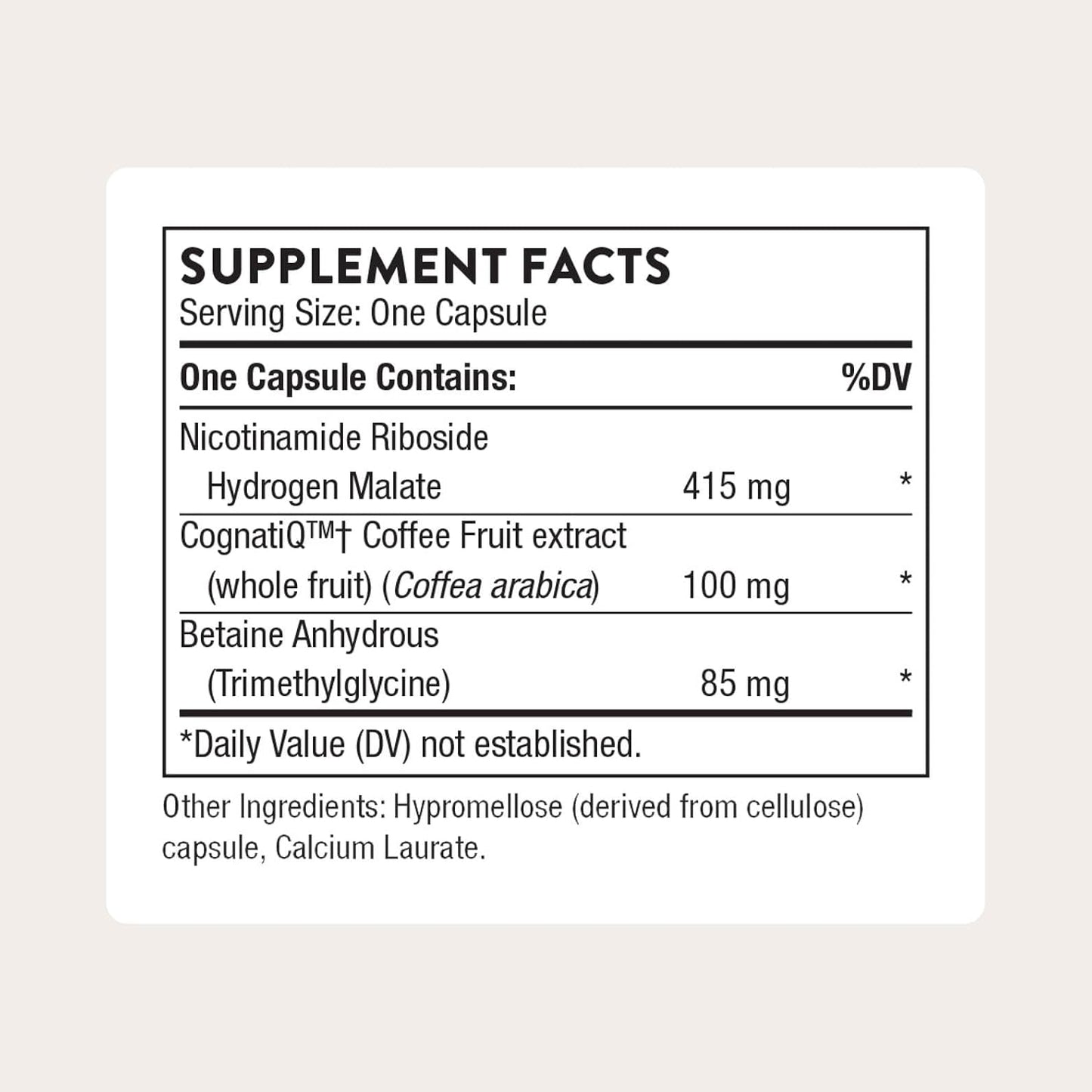 Brain Factors Brain Health Supplement - Featuring Nicotinamide Riboside, Coffee Fruit Extract, and Betaine Anhydrous for Enhanced Learning, Memory, and Cognition - Third-Party Certified - 30 Capsules