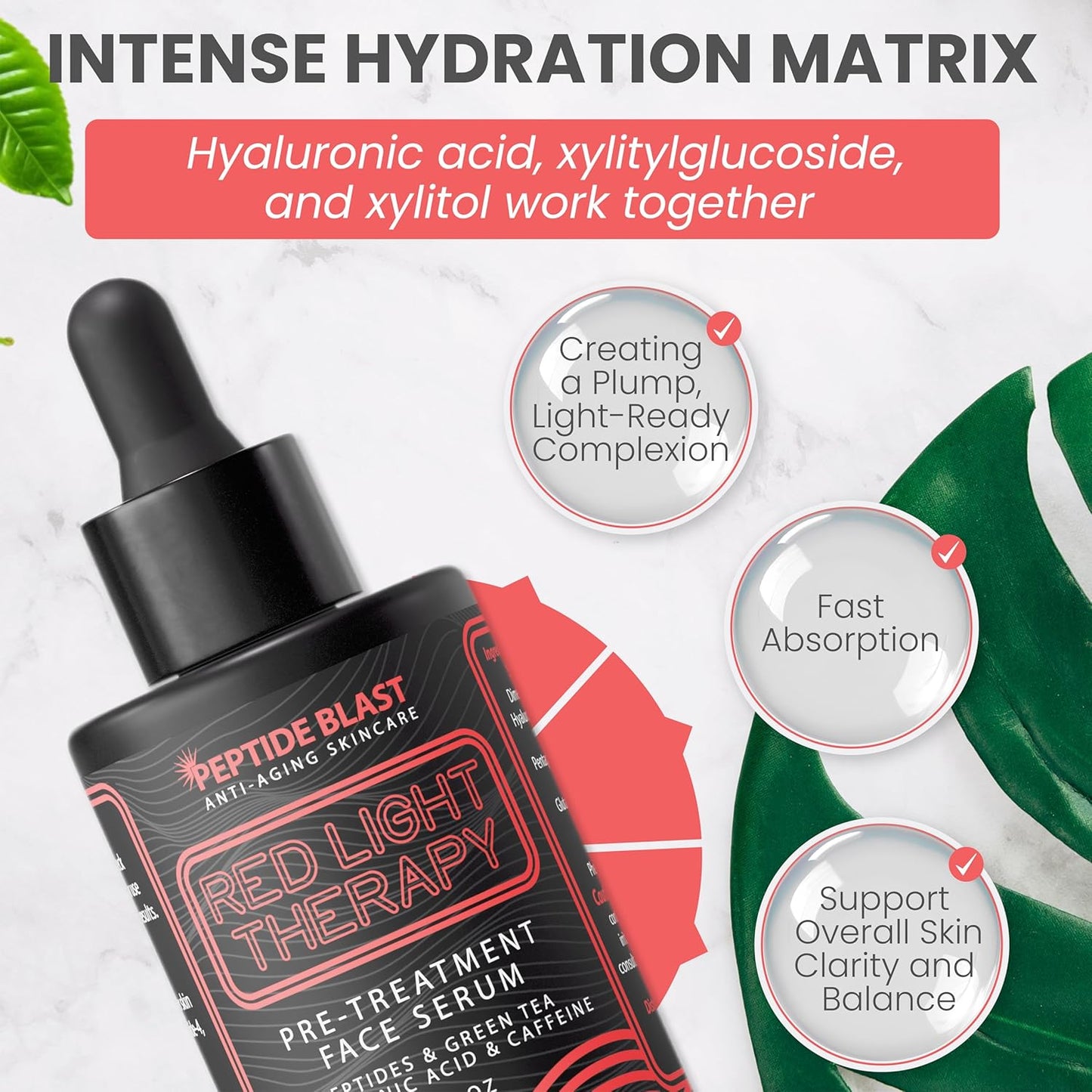 Luminous Red Light Prep Serum (1 Oz) – Anti-Wrinkle Peptide & Hyaluronic Booster