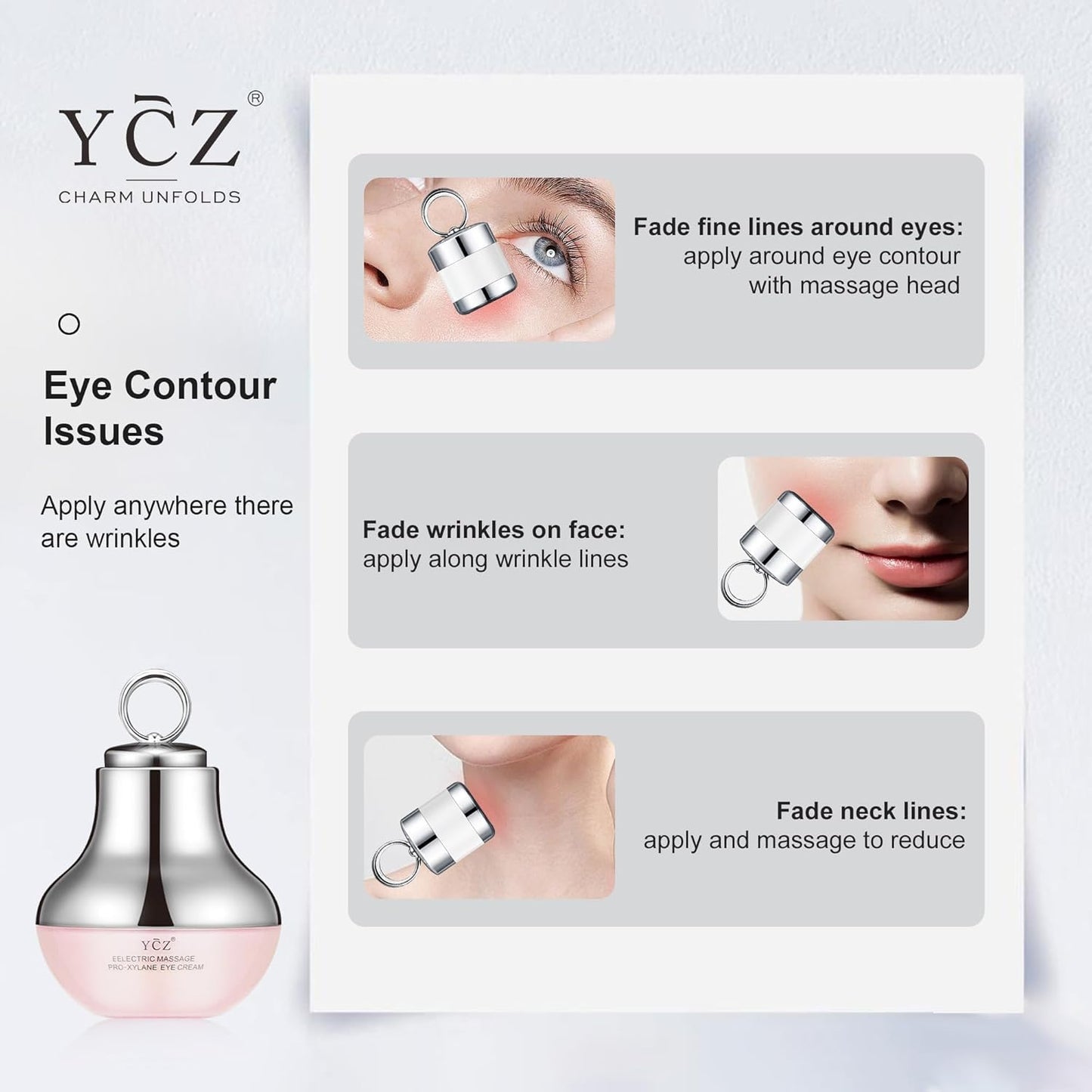Electric Massage Eye Cream, 2-In-1 Firming Eye Moisturizer for under Eye Care, Targets Dark Circles and Fine Lines, Deep Hydration Soothes Eye Fatigue, Suitable Lightweight Texture for Daily Use