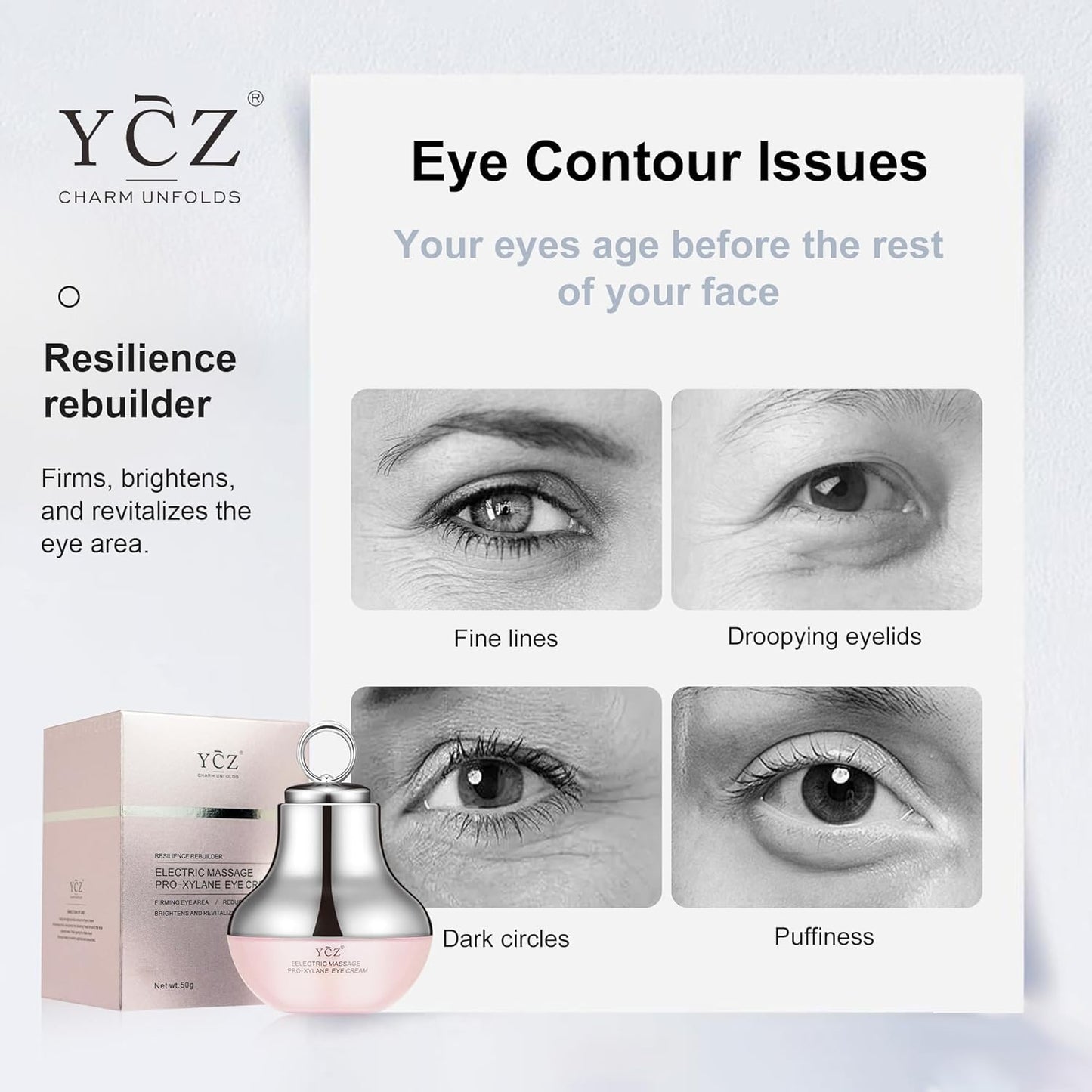 Electric Massage Eye Cream, 2-In-1 Firming Eye Moisturizer for under Eye Care, Targets Dark Circles and Fine Lines, Deep Hydration Soothes Eye Fatigue, Suitable Lightweight Texture for Daily Use
