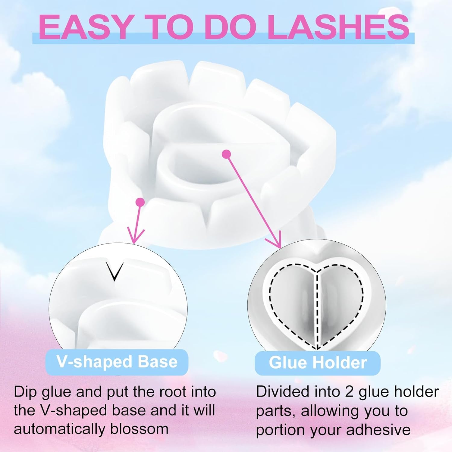 100PCS Heart-Shaped Lash Glue Rings – Disposable Eyelash Extension & Nail Art Adhesive Cups 🤍✨