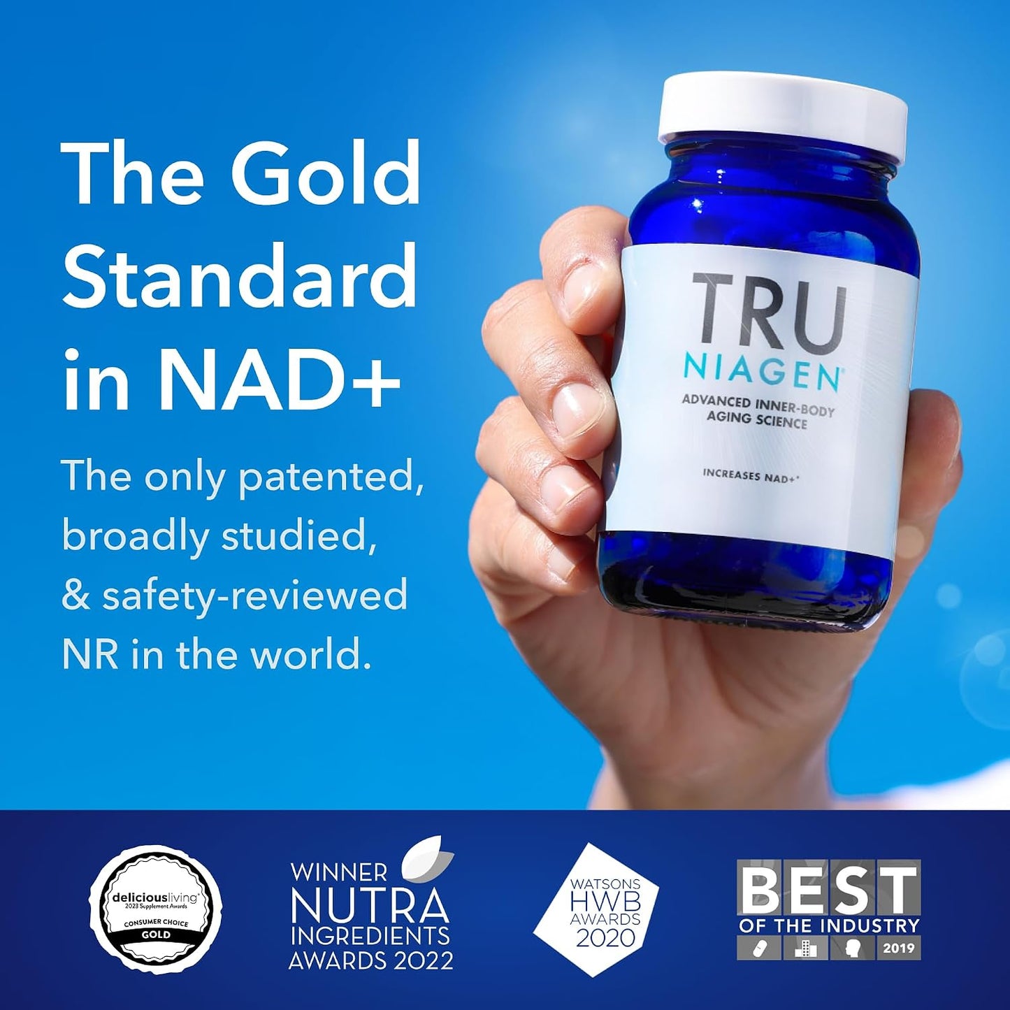 Patented NAD+ Supplement, 300Mg Niagen, 90 Servings | Nicotinamide Riboside (NR) Take 1 Daily | 1 Bottle