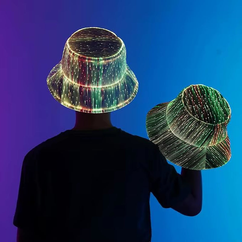 AuraGlow™ Fiber Optic LED Bucket Hat – Cyberpunk Luminous Party Headwear