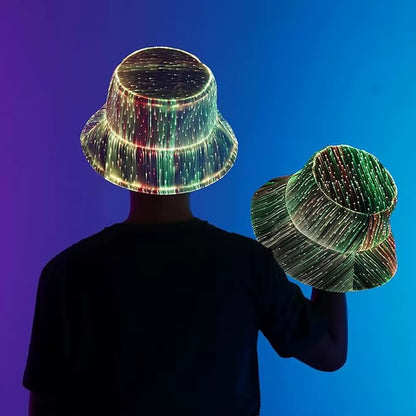 AuraGlow™ Fiber Optic LED Bucket Hat – Cyberpunk Luminous Party Headwear