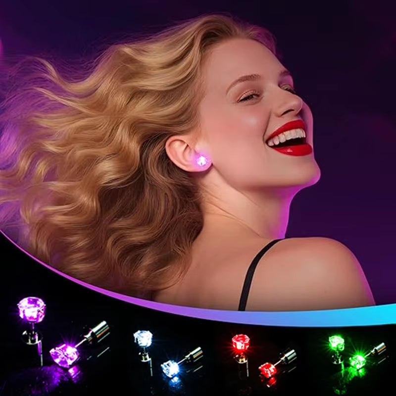 ✨ LED Light-Up Glow Earrings – Bling Crystal Studs for Clubbing, Festivals, & Gogo Dancing | 1/5 Pair Neon Party Jewelry 🌈👂