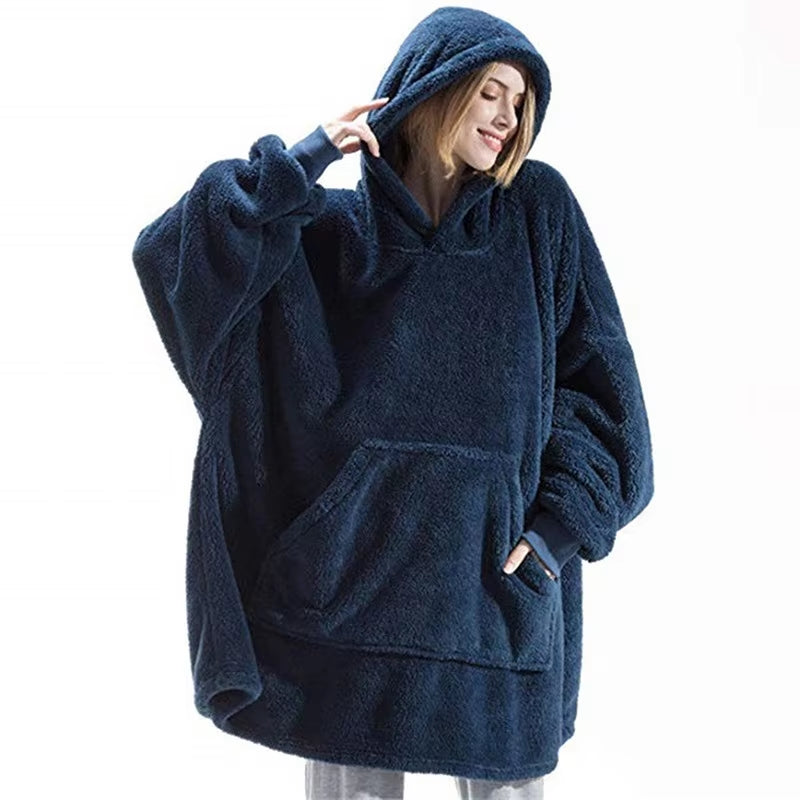 ☁️ Ultra-Soft Double-Faced Fleece Hoodie Blanket – Oversized Wearable Snuggle Robe with Giant Pocket | 2026 Winter Couple’s Warmth 🏠❄️