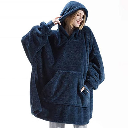 ☁️ Ultra-Soft Double-Faced Fleece Hoodie Blanket – Oversized Wearable Snuggle Robe with Giant Pocket | 2026 Winter Couple’s Warmth 🏠❄️