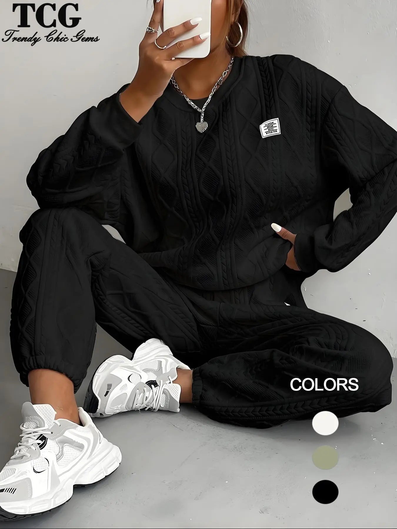Urban Luxe Textured Letter Set – Cozy Drop Shoulder Pullover & Elastic Joggers knitted 🏷️✨