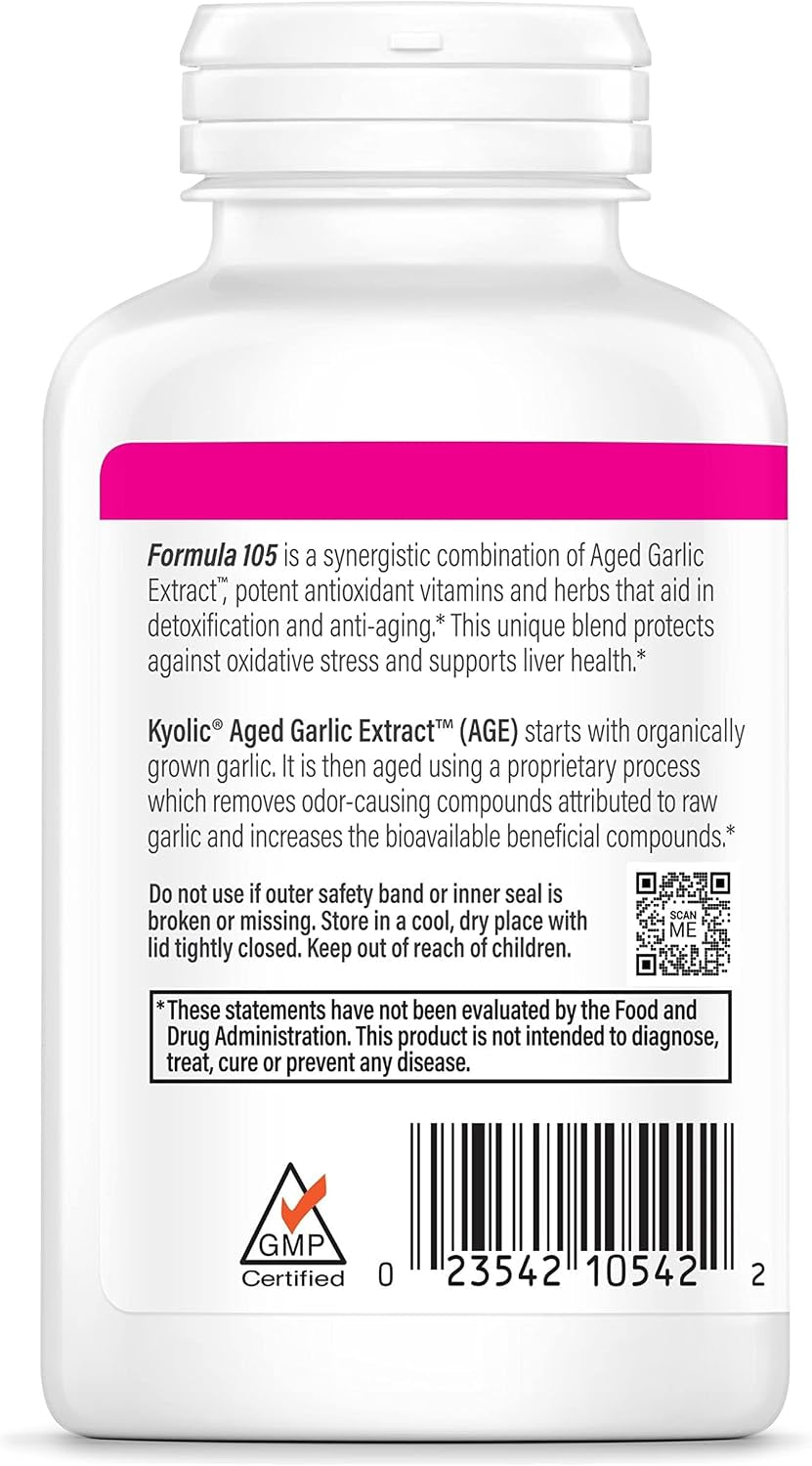 Aged Garlic Extract Formula 105, 200 Capsules (100 Servings)