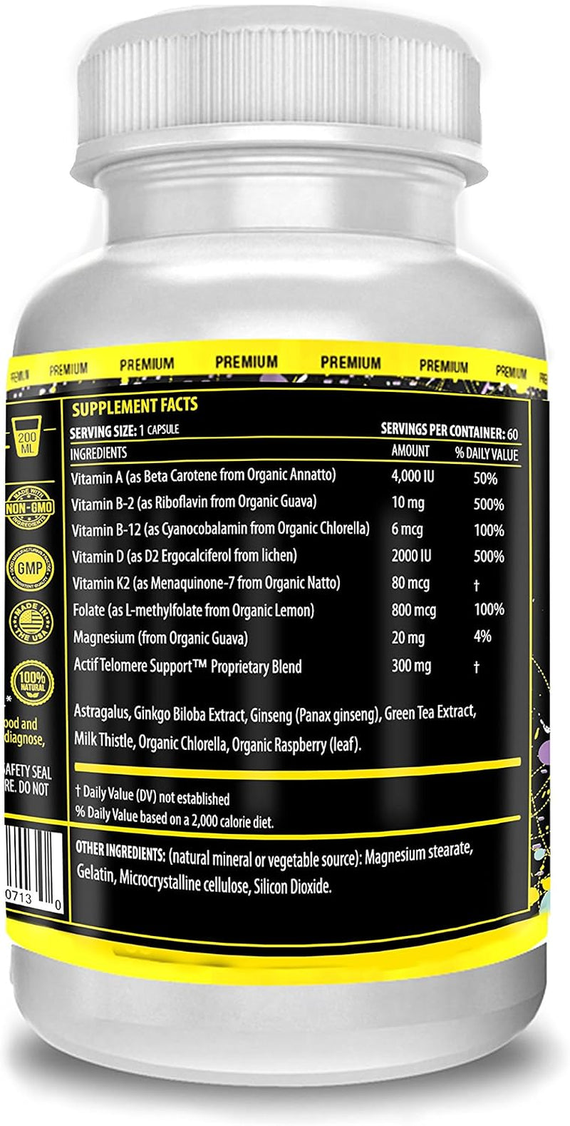 Telomere Mega Support with 10+ Factors, Non-Gmo, Telomerase and DNA Supplement for Energy, Memory and Anti-Aging, Made in USA, 60 Count