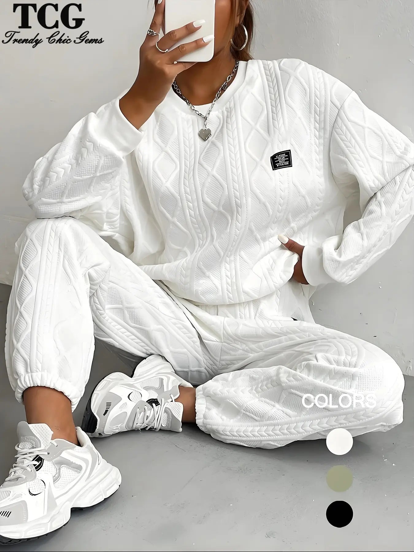 Urban Luxe Textured Letter Set – Cozy Drop Shoulder Pullover & Elastic Joggers knitted 🏷️✨