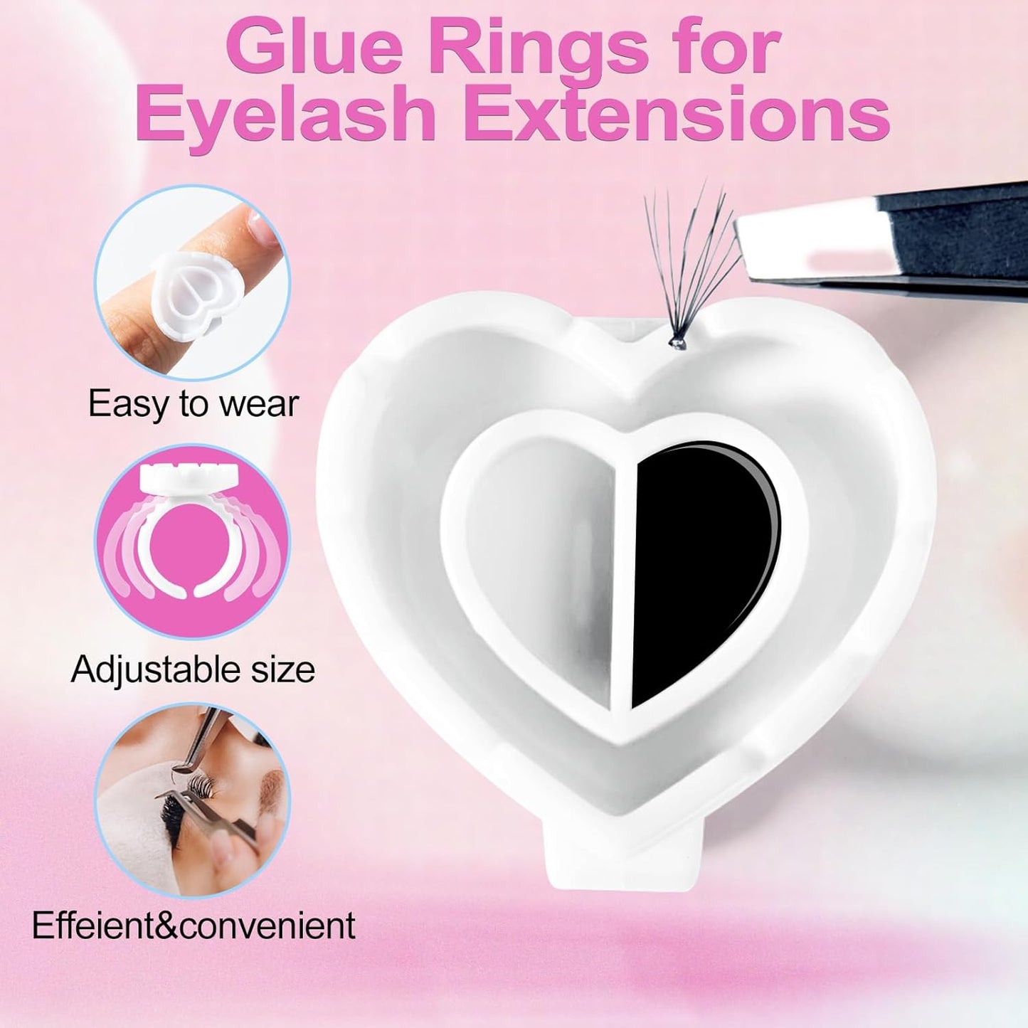 100PCS Heart-Shaped Lash Glue Rings – Disposable Eyelash Extension & Nail Art Adhesive Cups 🤍✨
