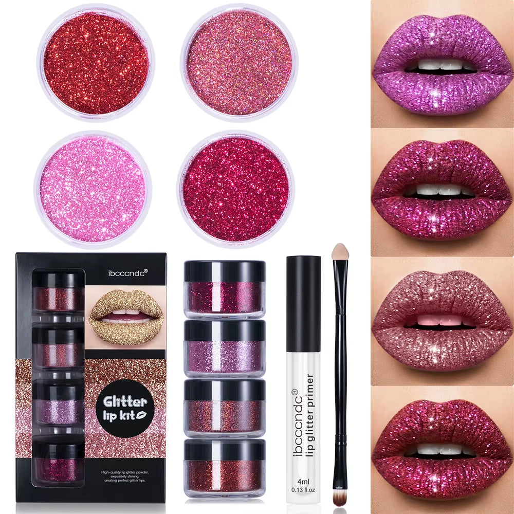 Diamond Sparkle Glitter Lip Kit – 4-Color Waterproof & Smudge-Proof Lip & Nail Art Glitter Set ✨👄