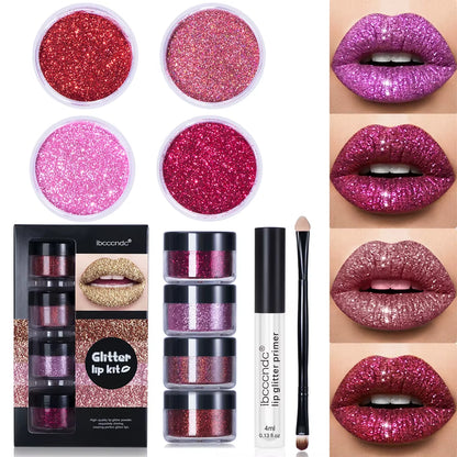 Diamond Sparkle Glitter Lip Kit – 4-Color Waterproof & Smudge-Proof Lip & Nail Art Glitter Set ✨👄