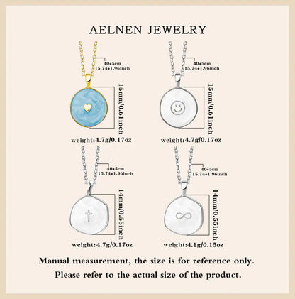 AELNEN Enamel Accent Disc Necklaces - S925 Marble & Minimal Symbol Pendants - Sleek Versatile Jewelry - Gift for Her