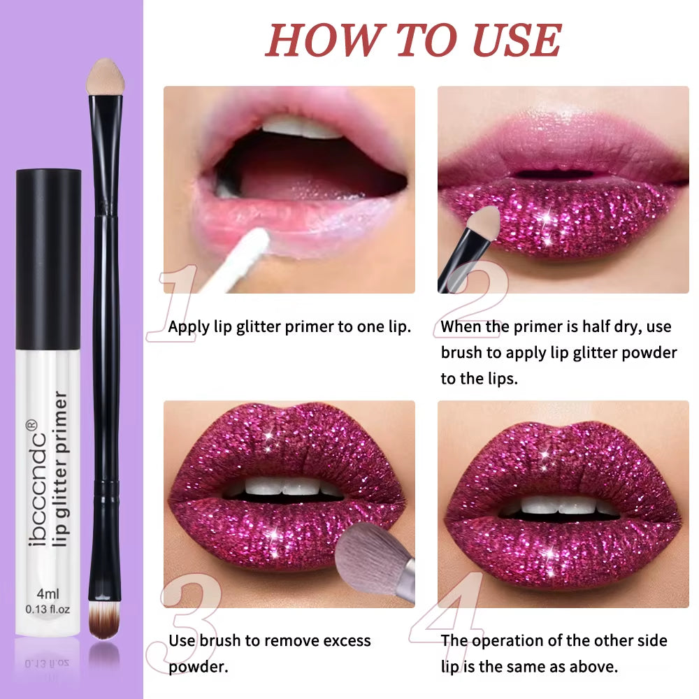 Diamond Sparkle Glitter Lip Kit – 4-Color Waterproof & Smudge-Proof Lip & Nail Art Glitter Set ✨👄