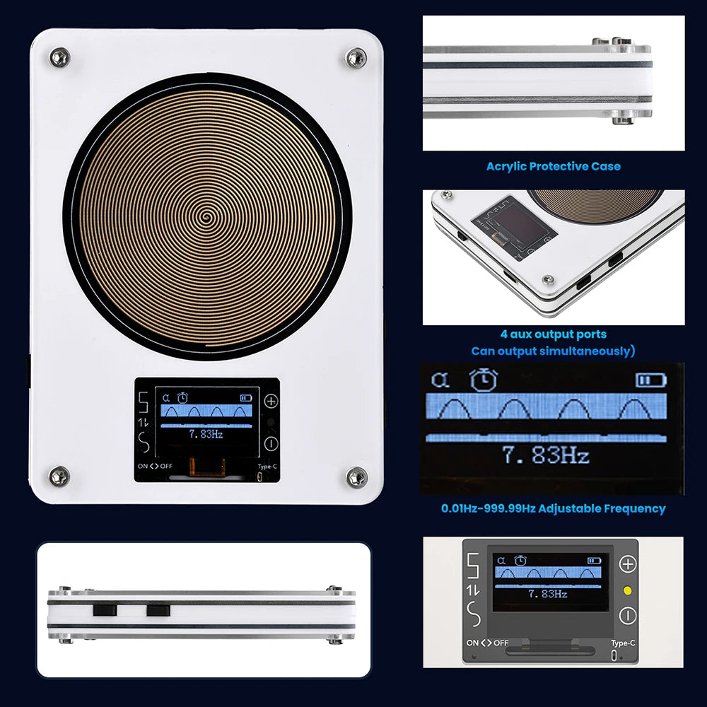 Adjustable Schumann Wave Signal Generator 0.01-999.99Hz Dual Coil Design 4-Channel Audio Output for Meditation Training