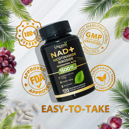 NAD Supplement 1500Mg - Liposomal NAD+ Nicotinamide Riboside with Resveratrol, NAD plus Boosting - Support Cellular Health, Stamina & Healthy Aging for Women & Men- 120 Capsules
