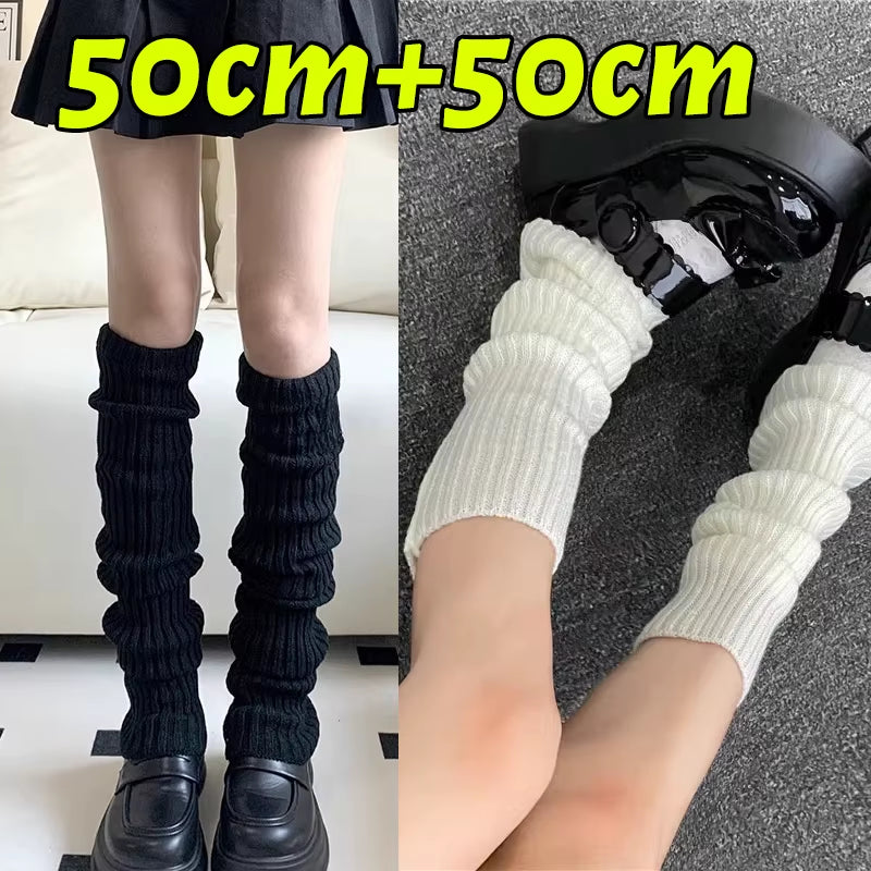 🎀 Y2K Lolita Ribbed Leg Warmers – Extra-Long Knitted Boot Cuffs & Arm Warmers | 40-70cm Soft Crochet Heap Socks for Women ❄️✨
