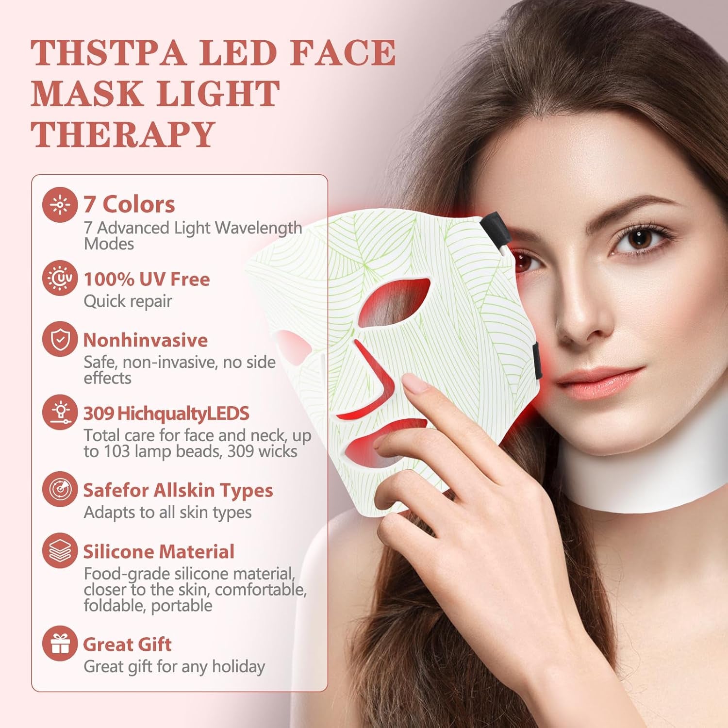 Pro 7-Color LED Face & Neck Therapy Mask – 309 High-Density Beads with 5-Level Brightness for Full-Spectrum Skin Care 🧖‍♀️