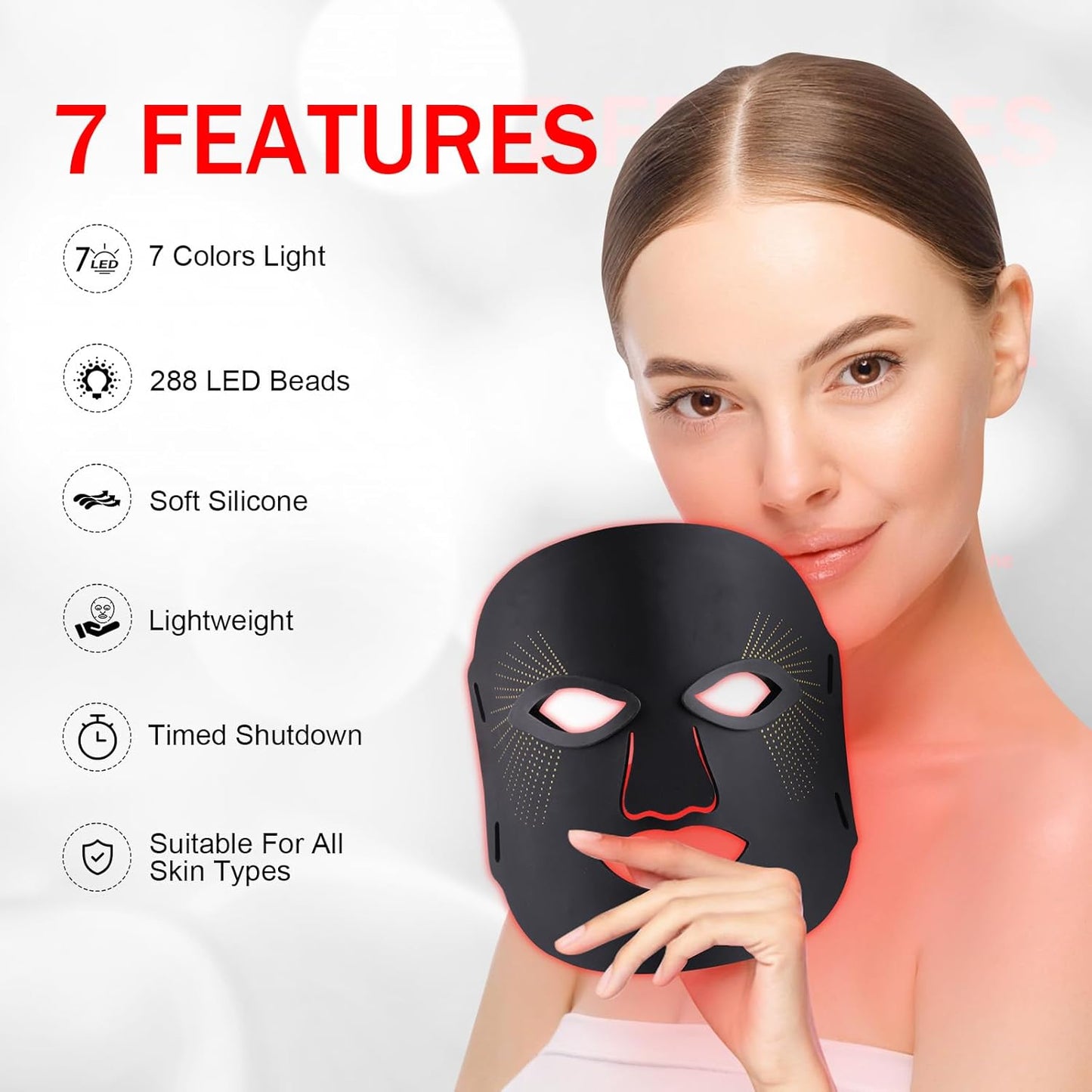 Upgraded Black LED Face Mask – 7-Color Red Light Therapy for Anti-Aging, Wrinkle Removal & Professional Skin Care ✨