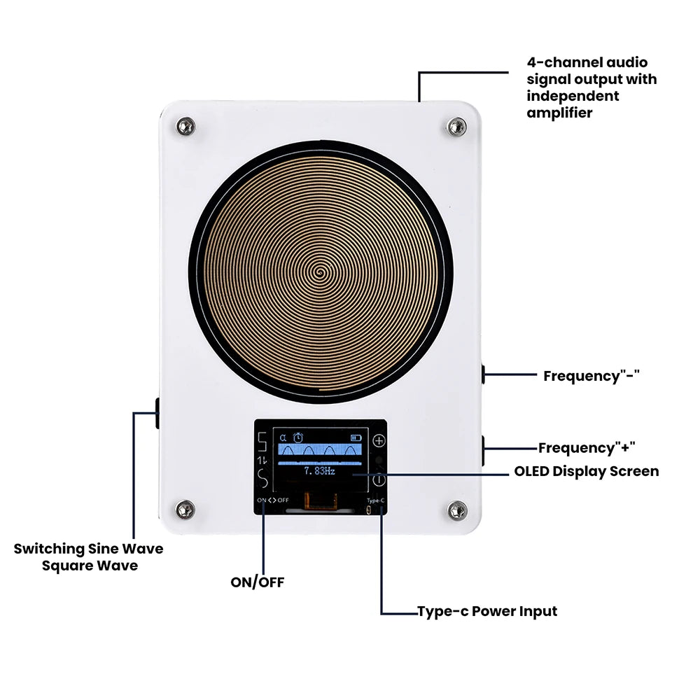 Adjustable Schumann Wave Signal Generator 0.01-999.99Hz Dual Coil Design 4-Channel Audio Output for Meditation Training