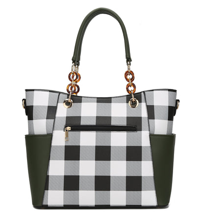 Mia K. Bonita Checker Tote & Wristlet Set – Vegan Leather 2-Piece Shopper 👜✨